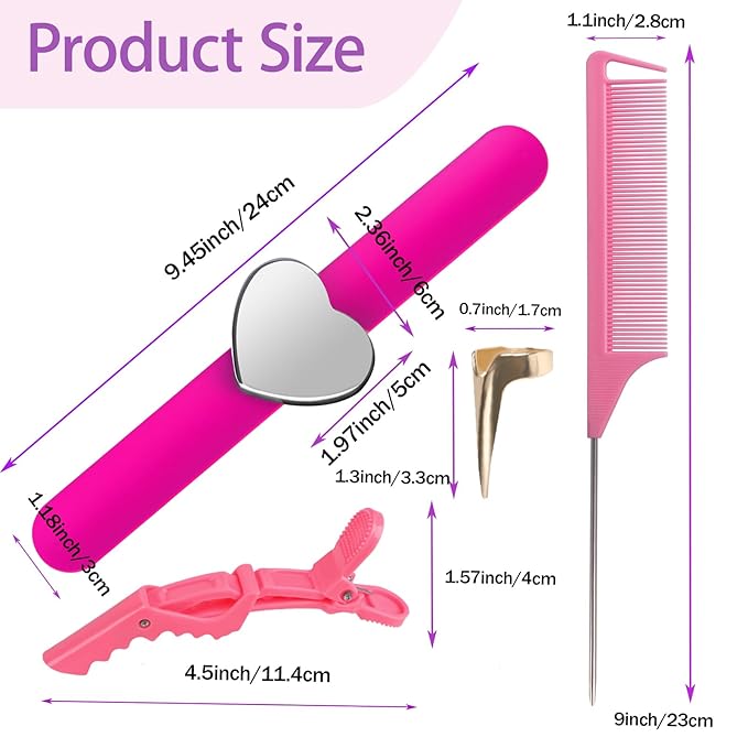 23 Pieces Hair Parting Tools Set, Magnetic Wrist Pin Holder for Braiding, Sectioning Clips, Rat Tail Combs, Hair Parting Rings