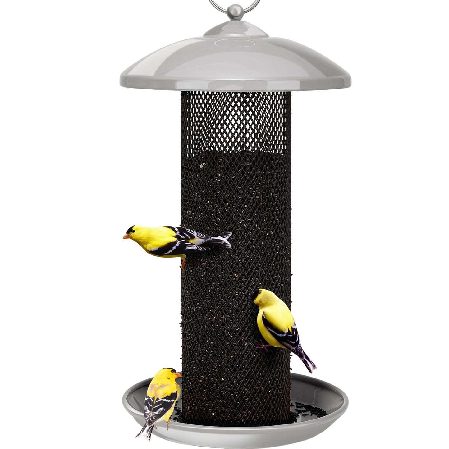 Kingsyard Finch Feeders for Outdoors Hanging, Metal Mesh Tube Bird Feeder for Nyjer/Thistle Seed, 2.5 lbs Large Capacity (Grey)