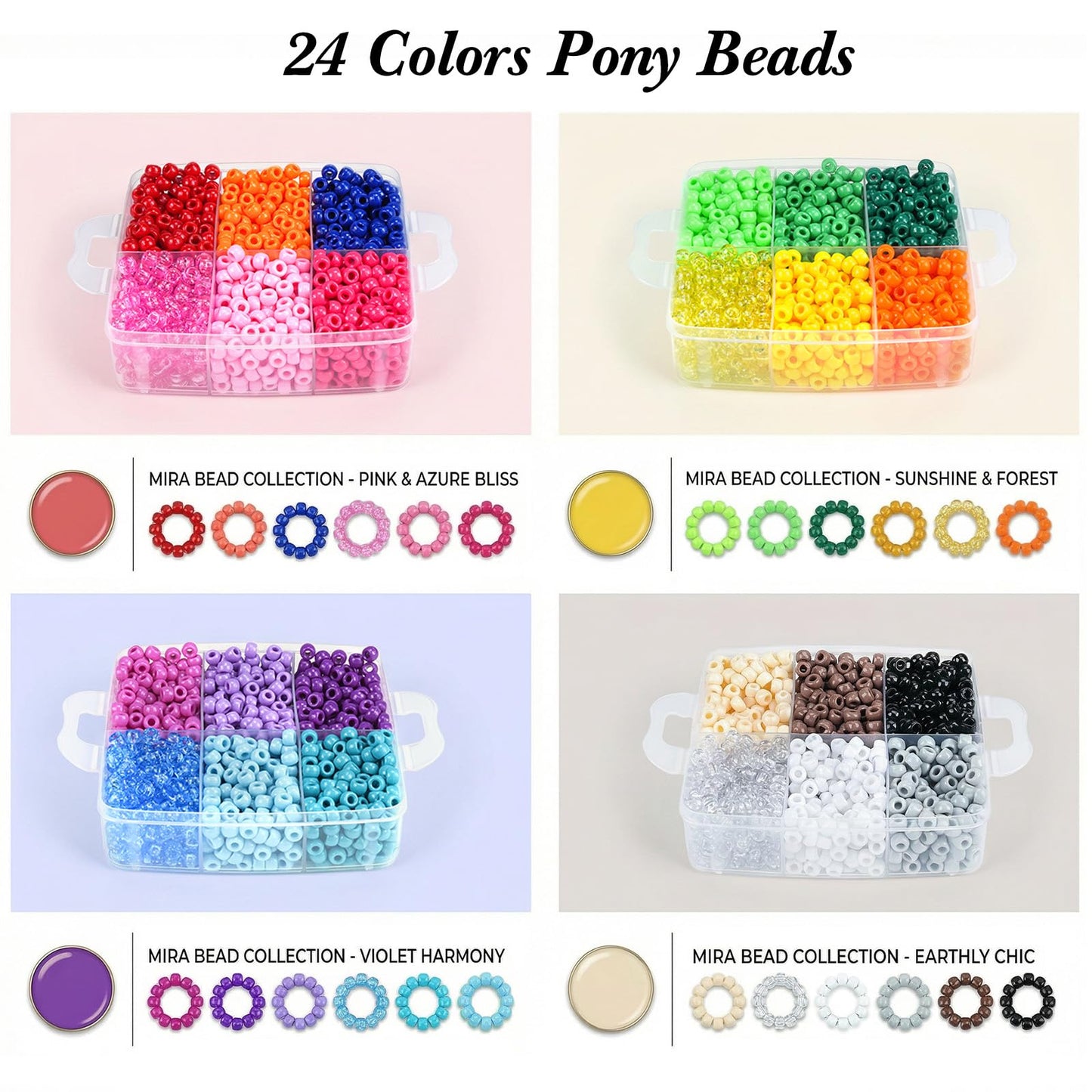 4800PCS Pony Beads Bulk, 24 Colors Kandi Beads 6x9mm Large Hole for Friendship Bracelets, Jewelry Making, Hair Braiding, DIY Art Craft Mothers Day Gifts - Shockproof Protective Gift Packaging