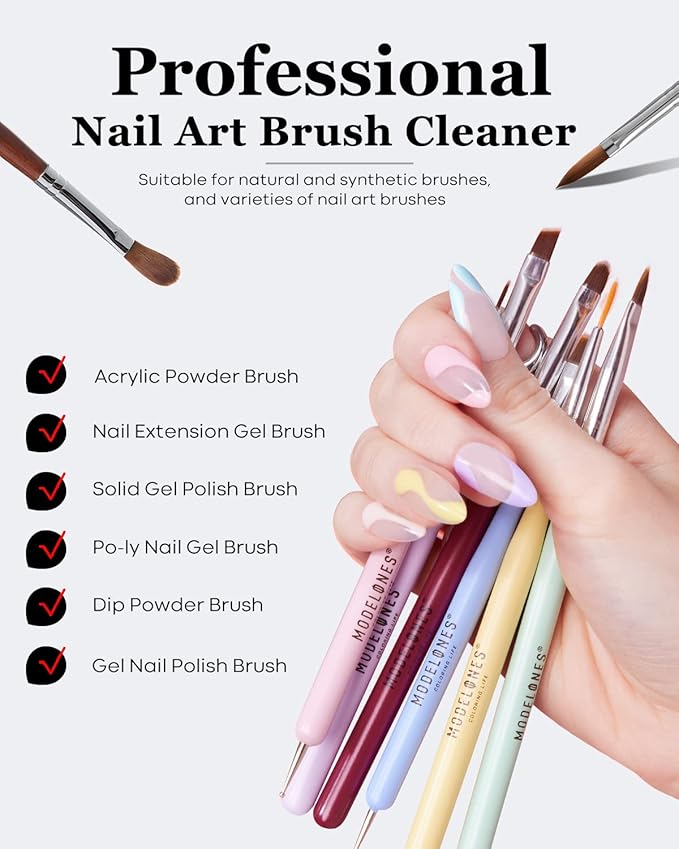 Modelones Nail Art Brush Cleaner & Restorer for Nail Polish/ Extension Gel/Solid Builder Gel/Dip Powder/Acrylic with nail art brush Manicure Kits DIY Salon at Home - 80ml, W/Pro Brush