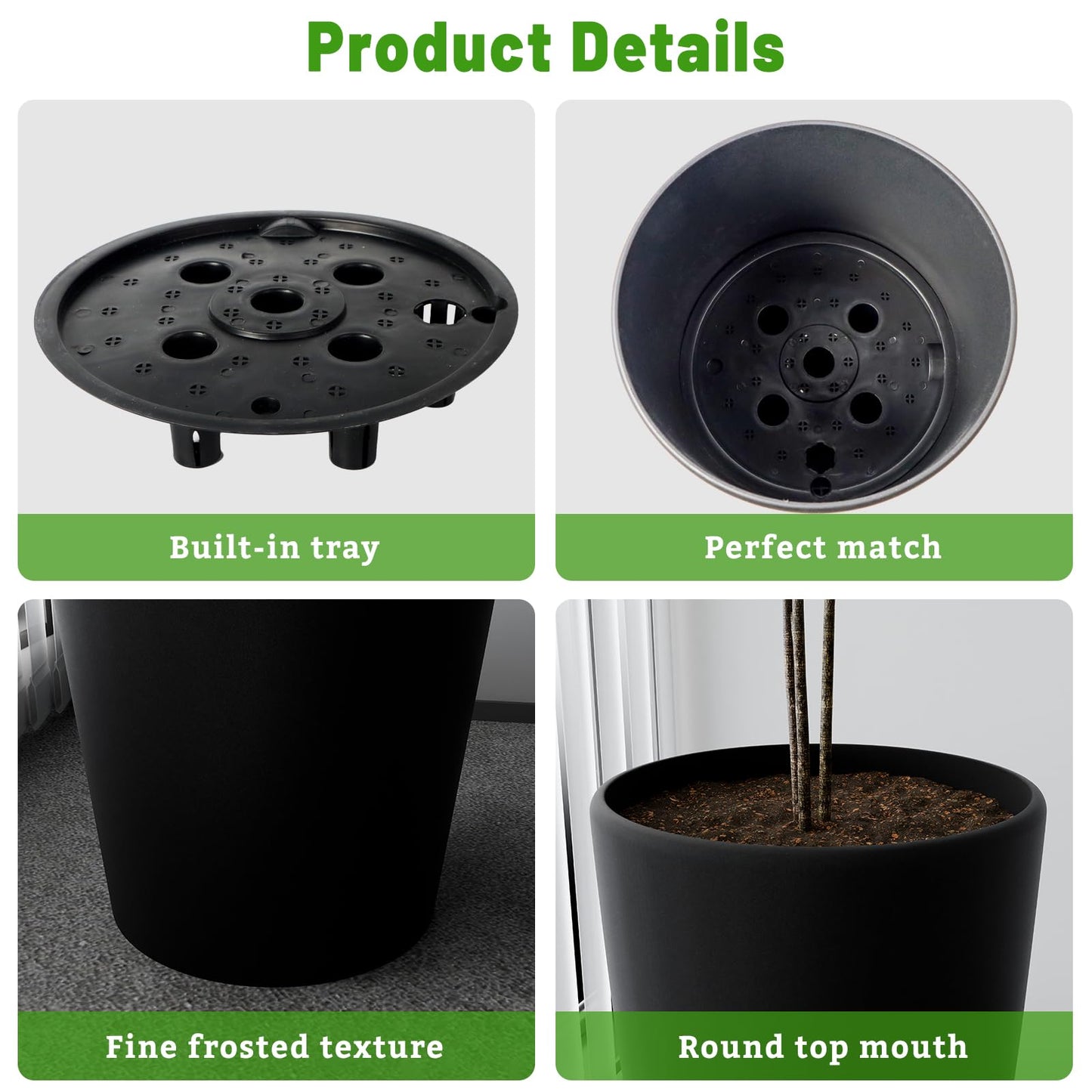 SnugNiture Set of 2 Round Tall Planters 22 Inch, Large Planter for Indoor Outdoor Plants, Modern Flower Pot Containers Large Decorative Tree Planter, Black