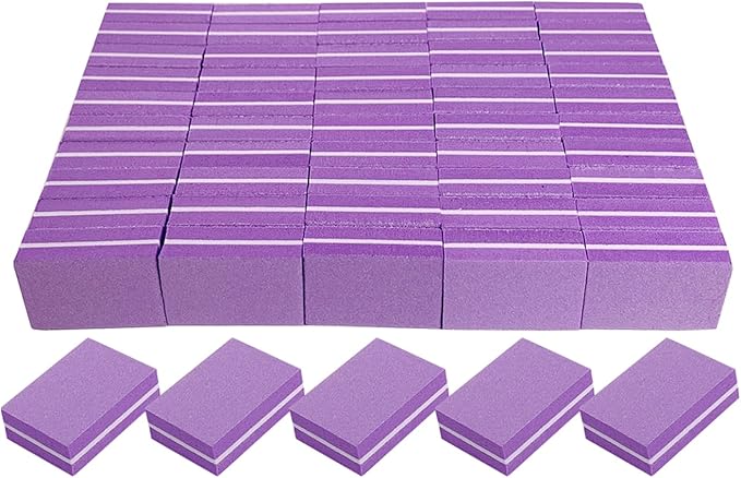 Nail Buffers (50 Pack), Mini Buffer Block Nail File for Acrylic Nails and Natural Nails, 100/180 Grit Nail Buffer Block Bulk Buffing Blocks for Nail Buff Professional Manicure File Blocks Set Purple