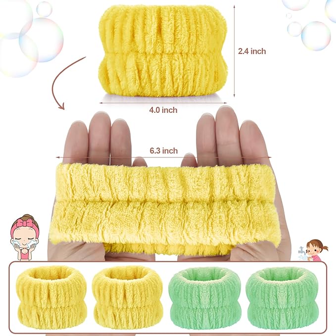 Wrist Bands for Washing Face, 4pcs Spa Face Washing Wristbands, Microfiber Arm Wrist Towels, Absorbent Wash Wristbands for Woman Men, Prevent Water from Spilling Down Your Arms