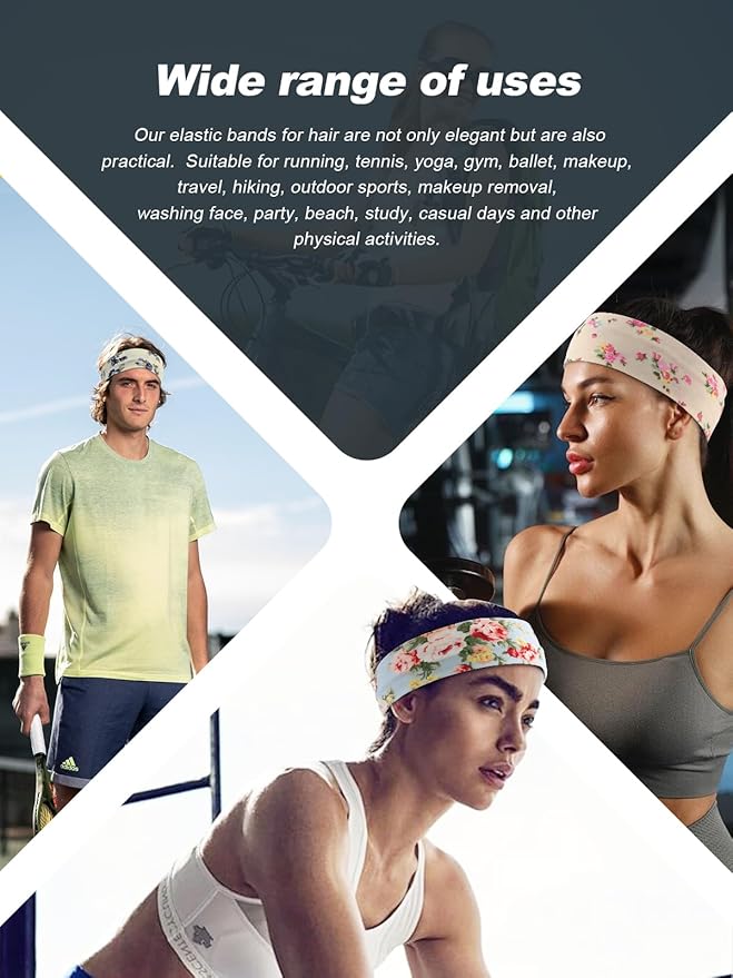 DRESHOW 8 Pack Sports Headbands for Women Non-Slip Stretchy Fashion Hairband Curly Hair Headband Soft Hair Accessories for Daily Wear Workout Yoga Running