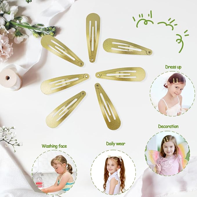 120 Pack Gold Metal Snap Hair Clips - Non-Slip Hairpins Barrettes for Women & Girls, Secure Braids, Updos, Buns - Durable & Lightweight (Plastic Storage Box Included)