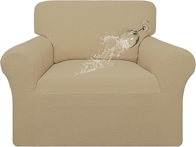 Easy-Going 100% Waterproof Chair Couch Cover, Dual Waterproof Sofa Cover, Stretch Jacquard Sofa Slipcover, Leakproof Furniture Protector for Kids, Pets, Dog and Cat (Chair, Sand)