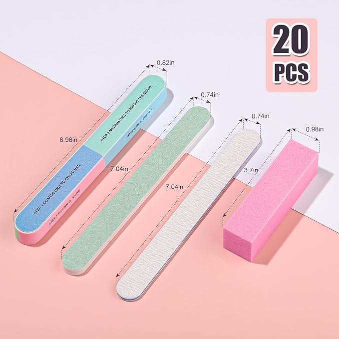 FANDAMEI Nail Buffers and Files, 8PCS Colorful Nail Buffer Block, 8PCS Blue Nail File, 2PCS 7 Way Nail File & 2PCS Nail Polishing Buffer. Professional Nail Care Tools Kit.