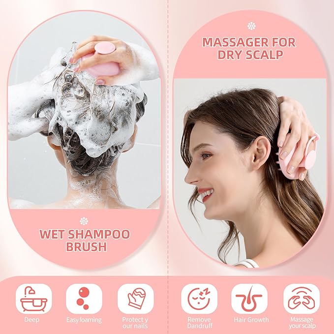 Scalp Massager Shampoo Brush, Scalp Scrubber with Soft Silicone Bristles, Scrubber Scalp Exfoliator for Dandruff RemovalÃ¯Â¼ÂHair Grouth,Wet Dry Hair Massager Brush for All Hair (Pink)
