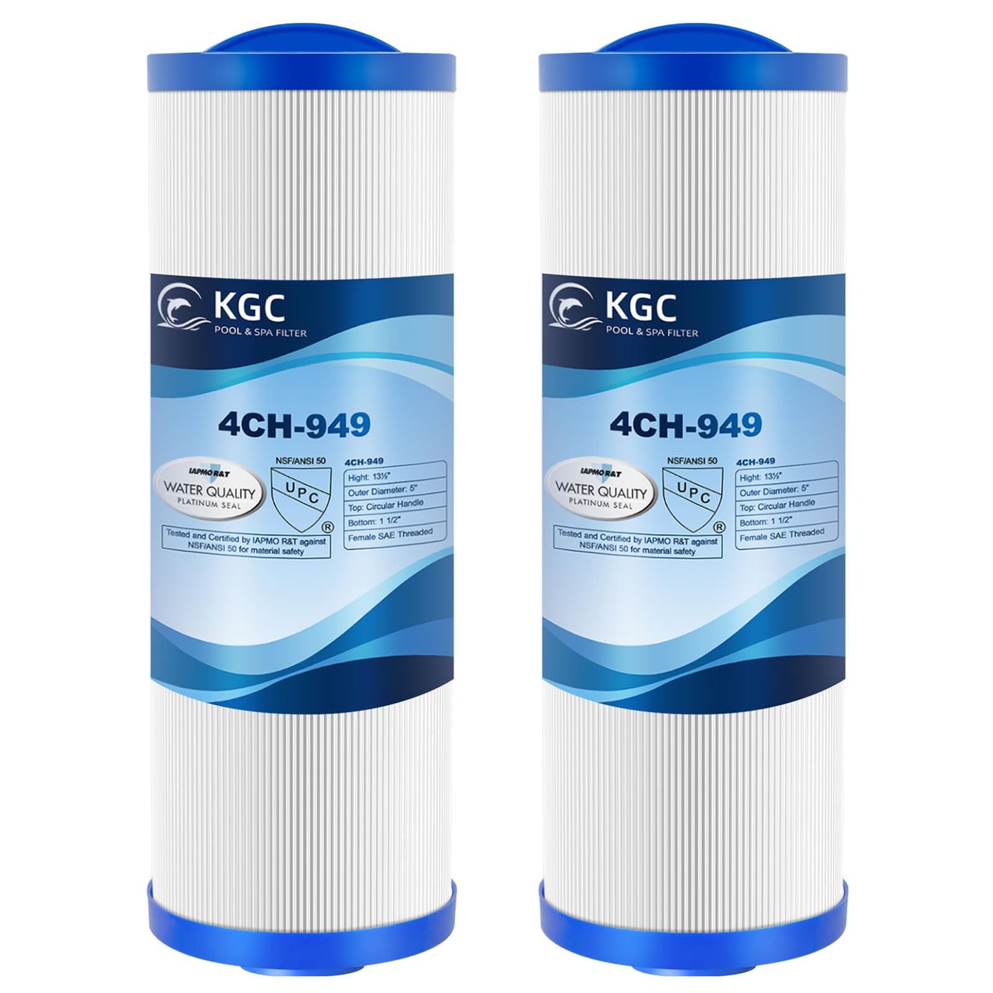 KGC 4CH-949 Spa Filter 2 Pack - Compatible with Pleatco PWW50L, Filbur FC-0172, SD-01143, 817-4050, Waterway Teleweir 50, Rising Dragon 50. Hot Tubs Filter Cartridge
