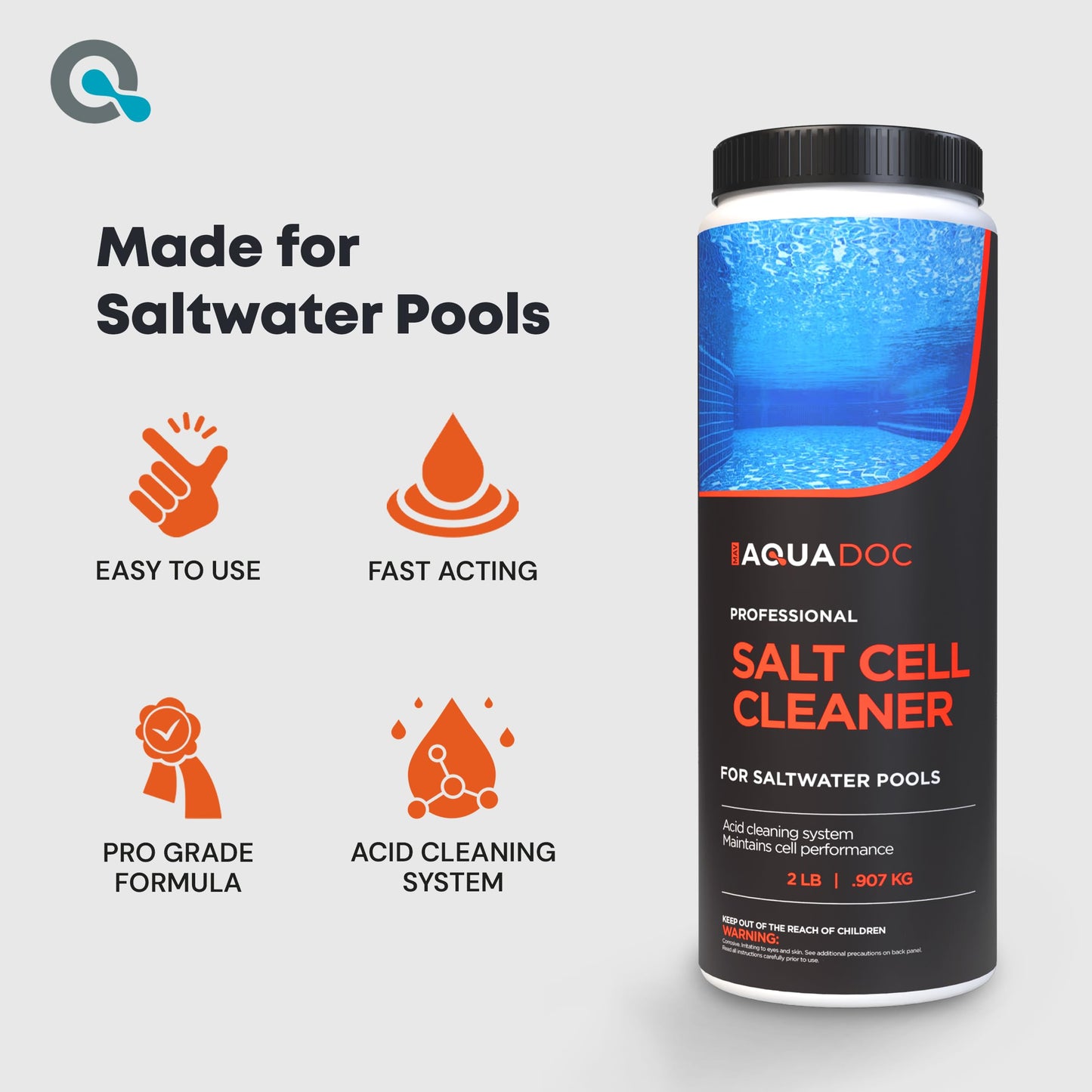 Salt Cell Cleaner for Saltwater Pools - Pool Salt Cell Cleaner Solution to Help Reduce Buildup and Support Generator Function - AquaDoc Pool Care Made in USA - 2lb
