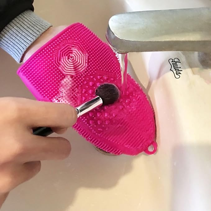 ScivoKaval Makeup Brush Cleaner Glove Mat Mitt Silicone Cosmetic Cleaning Scrubber Tool Face Brushes and Eye Brush Washing Pad Pink (Rose Red)