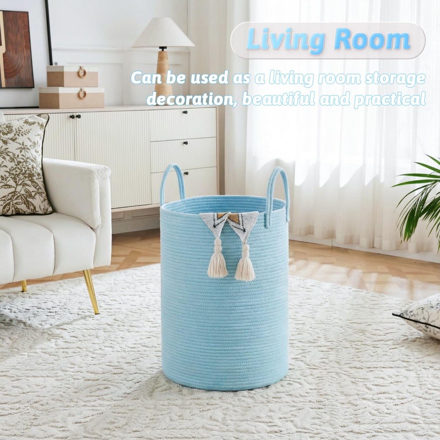 Laundry Basket,Woven Cotton Rope Laundry Hamper,80L for Decor Storage of Dirty Clothes,Toys and Blankets in Bathroom,Baby Room and Living Room