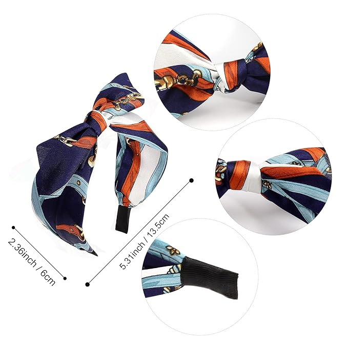 Jaciya Knotted Bow Headbands for Women Turban Wide Headband for Gilrs Knot Headband Polka Dot Headbands with Rabbit Ears