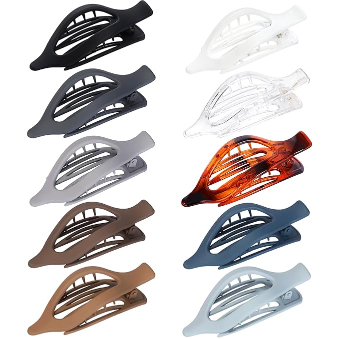 10 Pcs Flat Hair Clips for Women French Concord Claw Clips for Thick and Thin Hair Claw Clips Duck Billed Barrettes Hair Accessories for Women and Girls (Grey Blue)