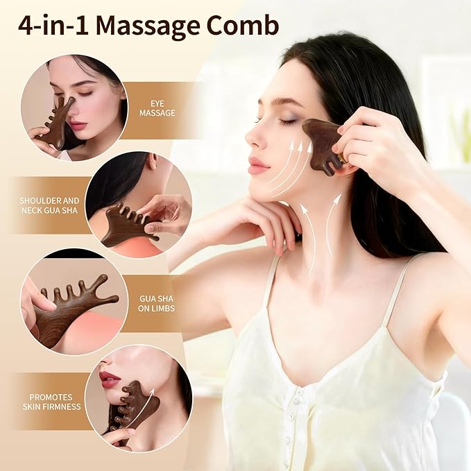 TAIHI Wooden Scalp Massager with Gift Box Wooden Comb Handmade Green Sandalwood Scalp Comb for Gua Sha Head Neck Face Care