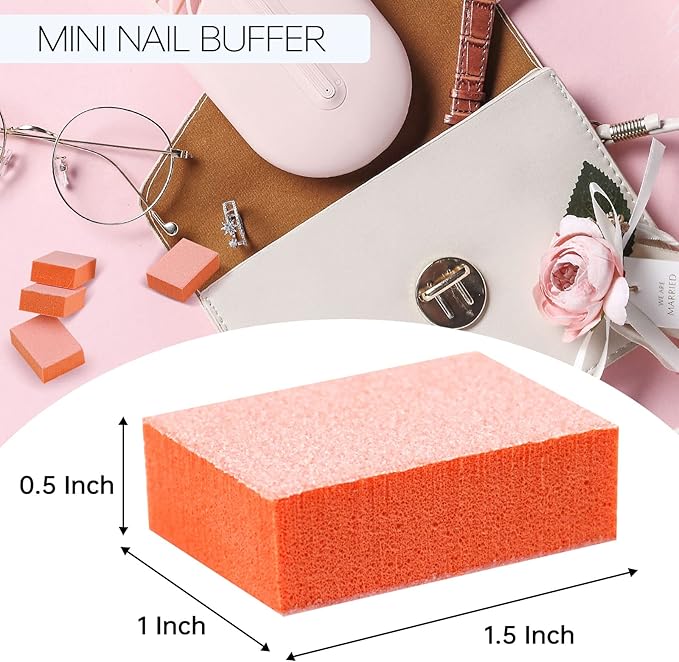 Maryton Mini Nail Buffer Blocks - 180/240 Grit Professional Salon Orange Buffers - Buff Nails Prior to Application of Gel Polish, Acrylic, 50 Count