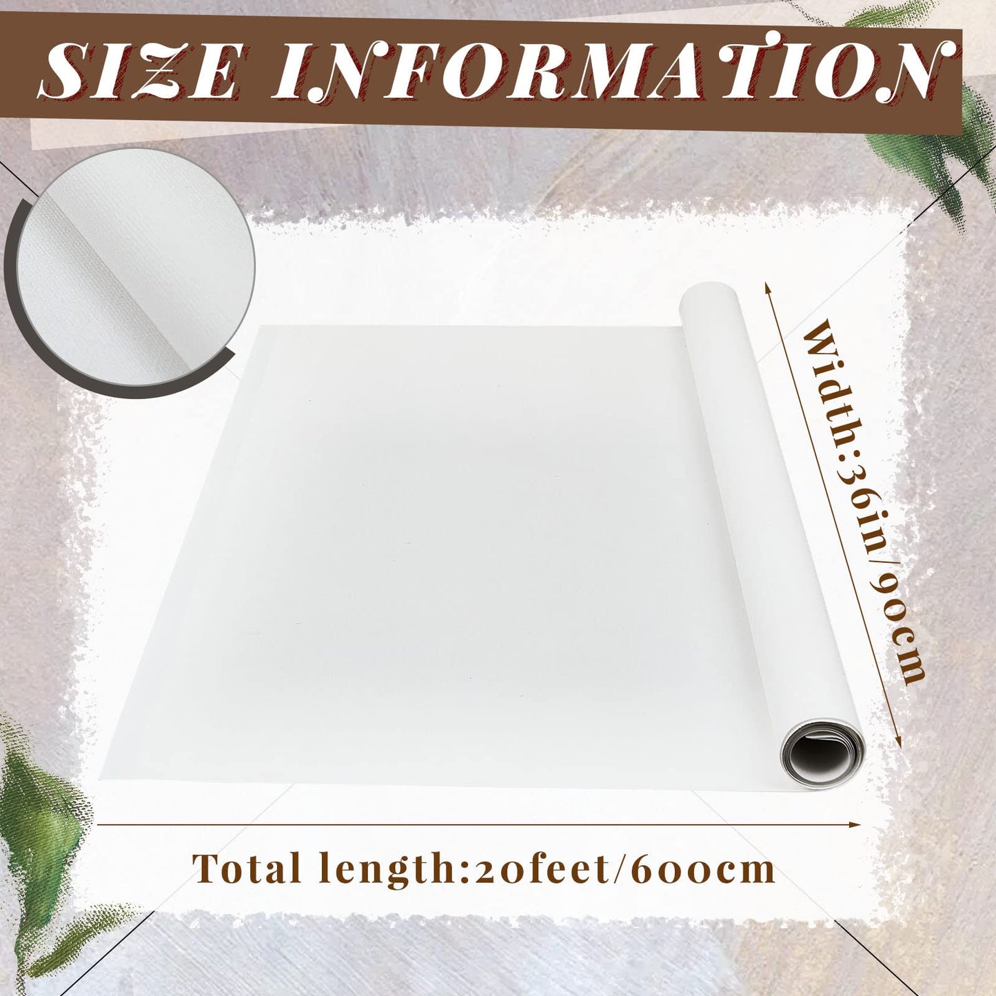 Kinlop 36 Inch x 20 Feet Double Primed Cotton Canvas Large White Canvas Roll for Oil and Acrylic Painting