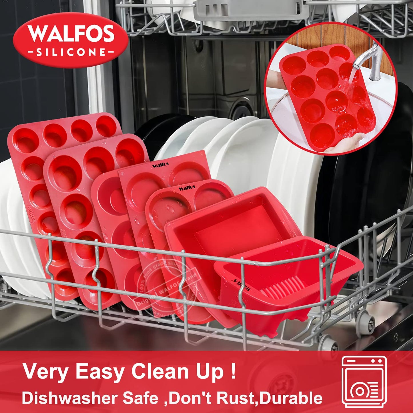 Walfos Muffin Pan Set - 12 Cups Regular Silicone Cupcake Pan, Non-stick and BPA Free, Great for Making Muffin Cakes, Tart, Fat Bombs - Dishwasher Safe, 2-Piece