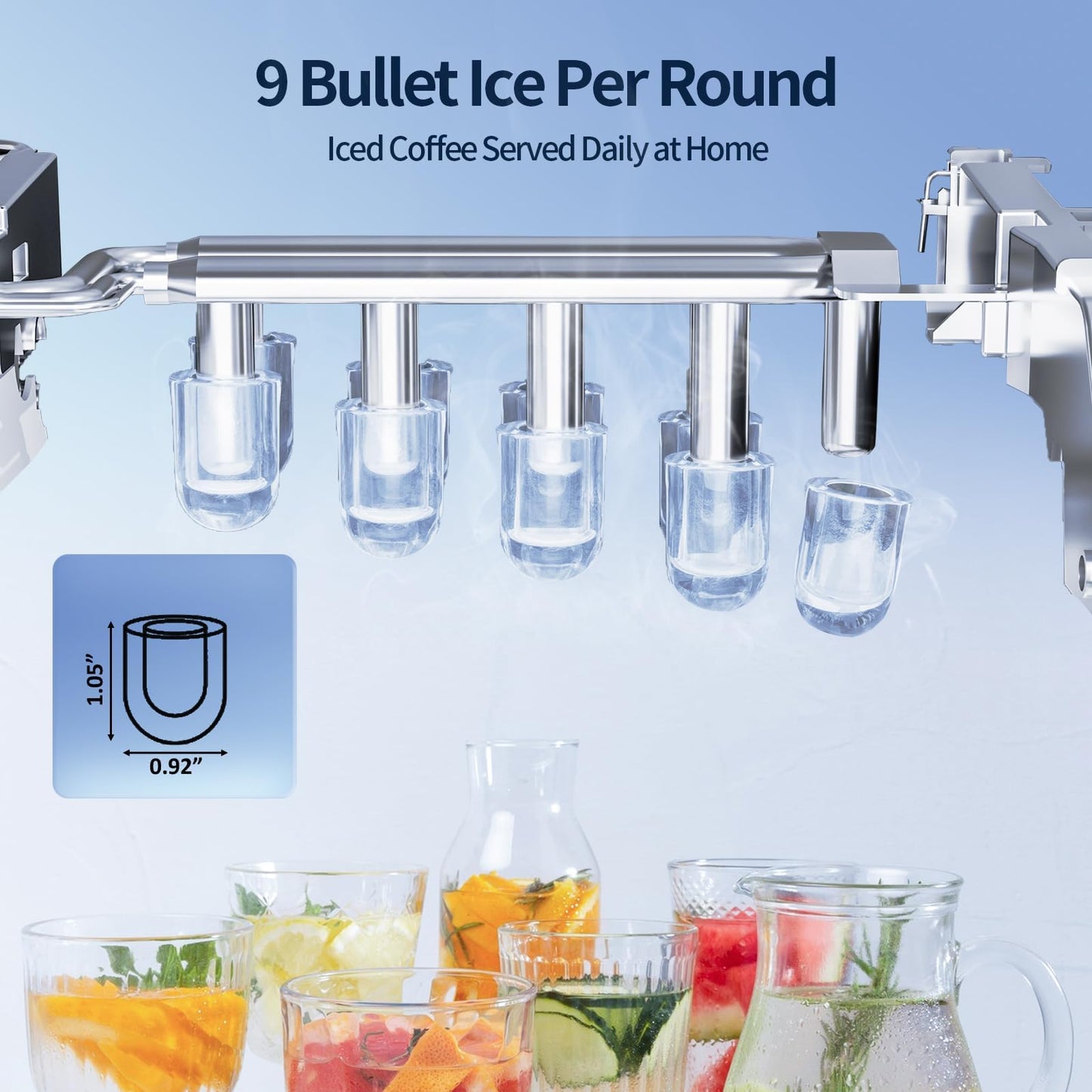 ZAFRO Ice Maker Countertop, Portable Stainless Steel Ice Machine with Self-Cleaning,26.5lbs/24H,9 Bullet Ice Cubes in 6 Mins,Ice Basket and Scoop,Ideal for Home,Kitchen,Party, Stainless Steel Silver