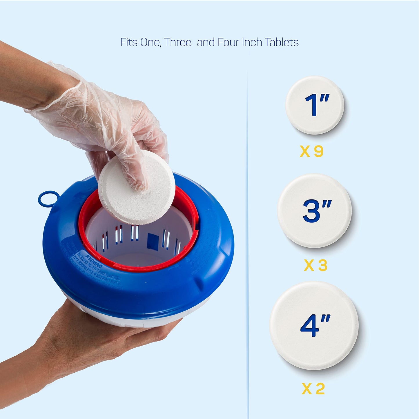 Floating Chlorine Dispenser for Pools with Pop-up Indicator, Fits 1-3-4” Tablets - Pool Chlorine Floater with Adjustable Flow Vents Balanced Chemical Dispenser [4 Tablet Cap] 9" Diameter