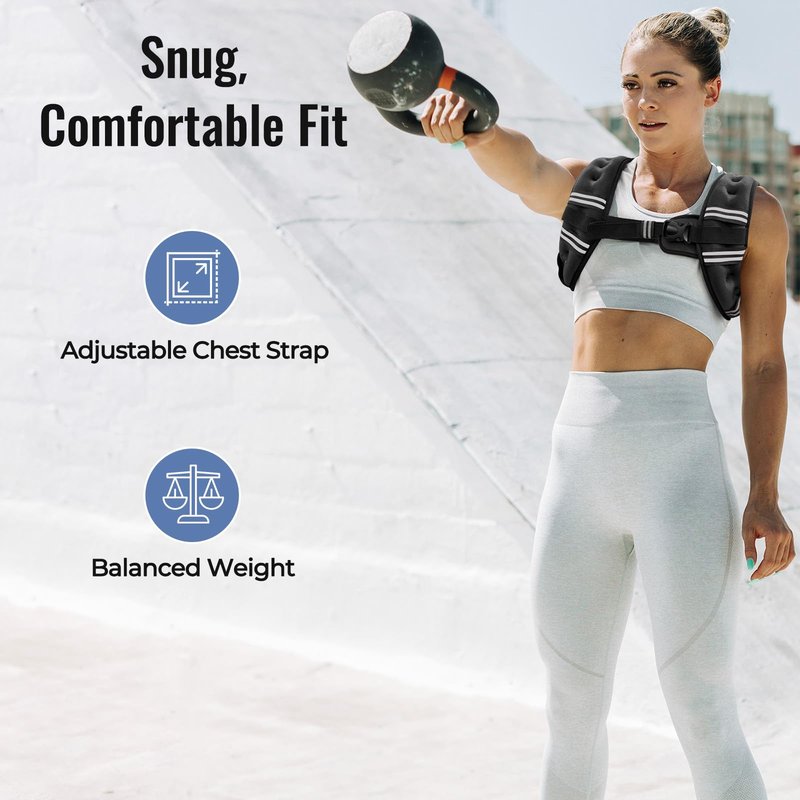 Zeerun Weighted Vest, 6lb/8lb/10lb/12lb/15lb/18lb/20lb/24lb/30lb for Men Women, Reflective Stripe Adjustable Buckle, Comfortable Durable Rucking Vest for Walking Running Strength Training, 10LBS-Black