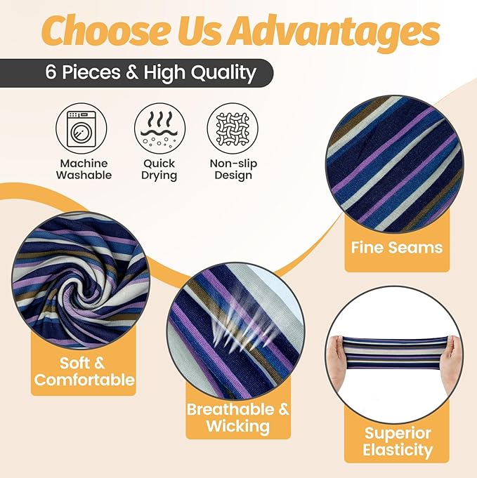 Headbands for Women - 6 Pack Wide Elastic Hair Bands | Stretchy Sweatbands Hair Bands | Soft Sports Thin Head Bands | Non-Slip Accessories Bands for Fashion, Washing Face, Workouts, Yoga, Daily Use