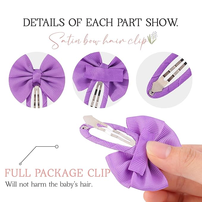 40PCS Snap Hair Bows Clips with Grosgrain Ribbon for Girls, 2 Inch Hair Accessories for Kids and Teens