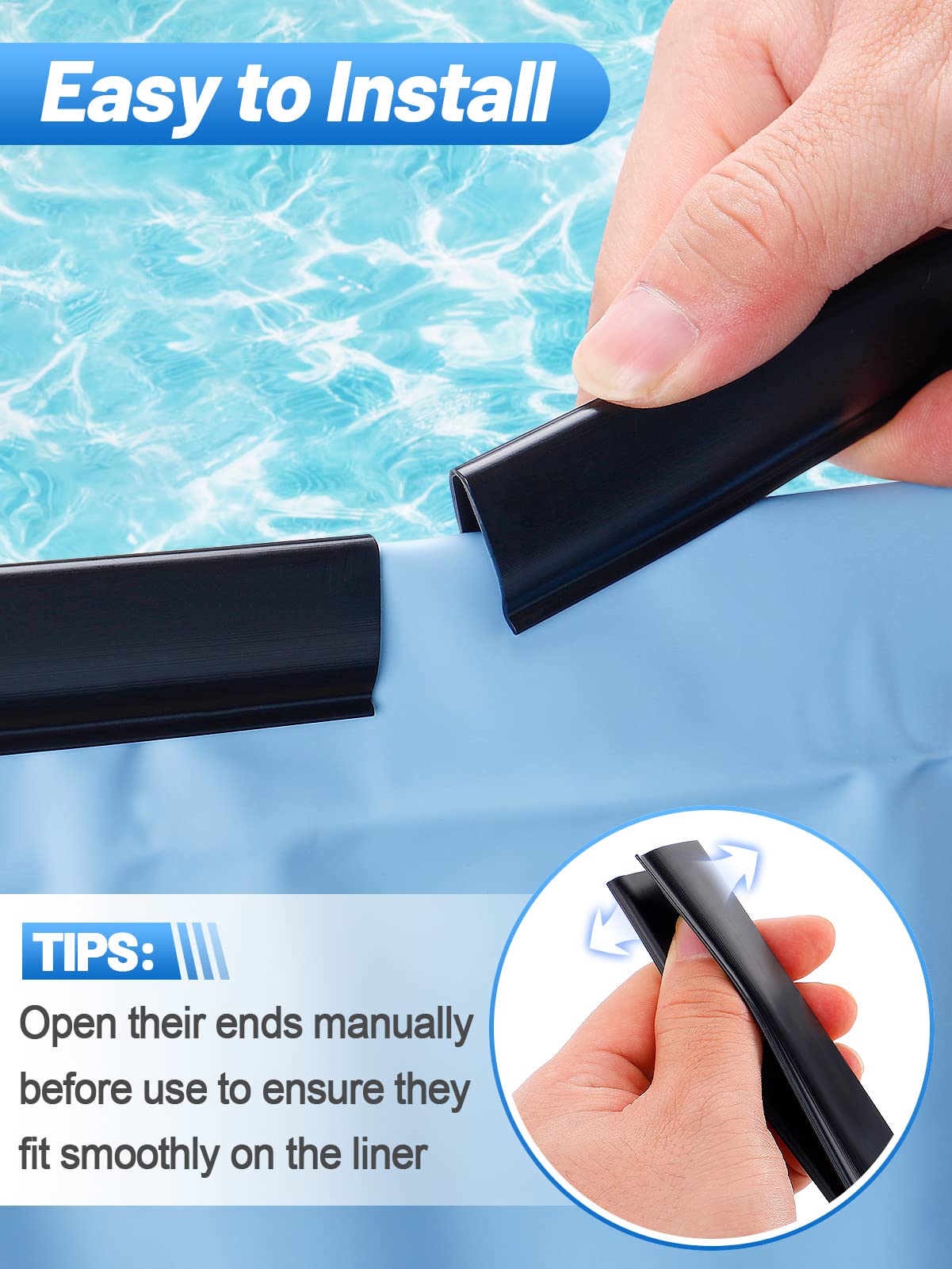 Biggun 24" Extra-Long Coping Strips for Overlap Above Ground Pool Liners - Easy to Install Swimming Pools Liner Lock Clip Replacement for 24ft Round Pool (Qty 38)