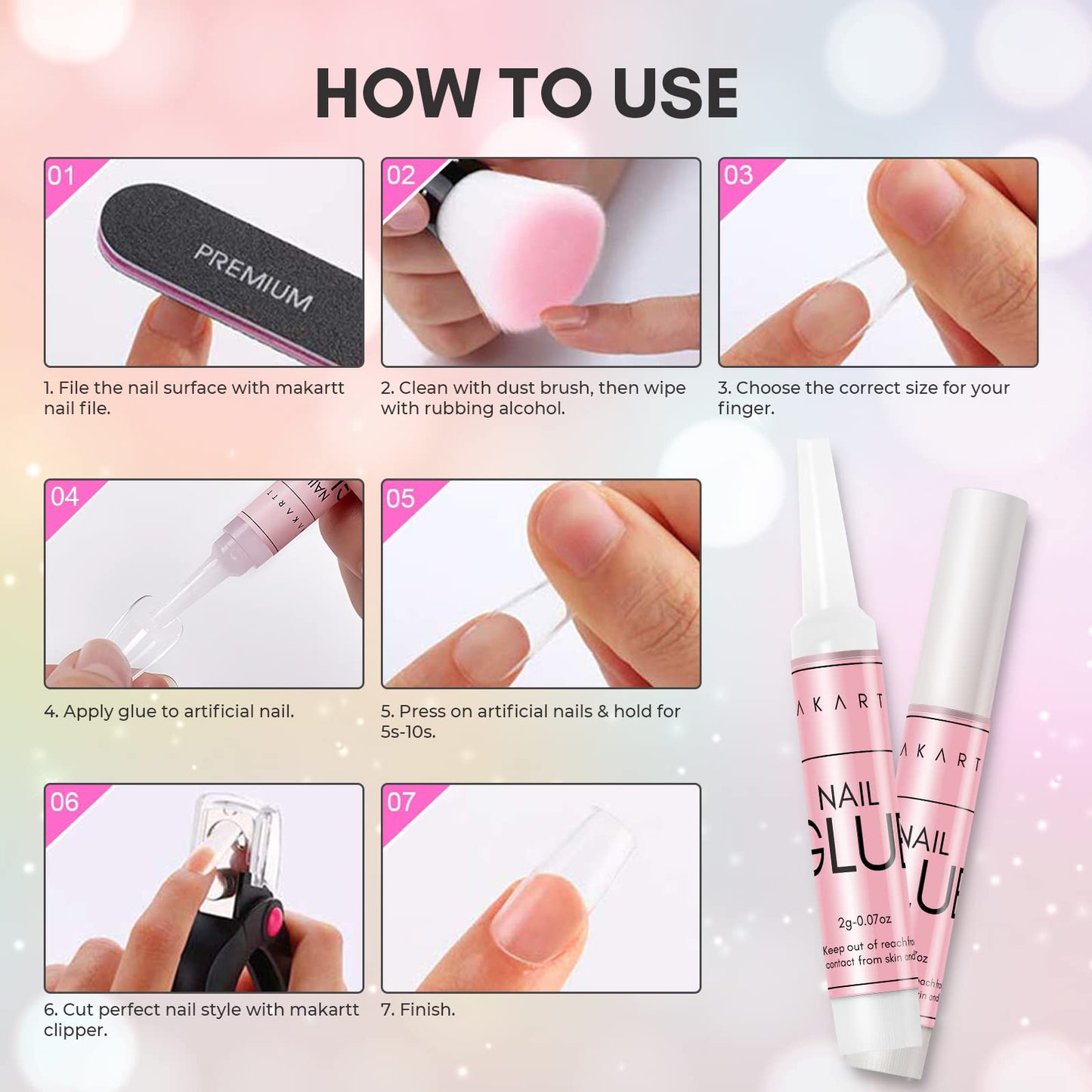 Makartt 40 Pcs Strong Nail Glue for Press on Nails, Fast Dry Quick Adhesive for Fake Nails and Acrylic Tips, Clear Professional Glue on Nails for Broken Nail Repair Salon Manicure Home DIY, Hema-Free