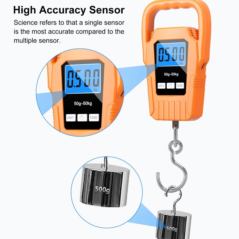 SKEAP Digital Fish Scale Hanging Scale Fishing Scale,110lb/50kg Luggage Scale,Upgrade Large Handle & Backlit LCD Display, Electronic Balance Digital Fishing Postal Scale,Orange,Fishing Gifts for Men