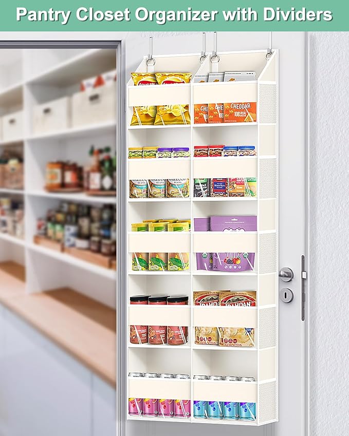 UVIAHOMI Heavy Duty Over The Door Organizer 5 Tiers, Extra Large Behind Door Storage of 10 Big Front & 10 Mesh Pockets, 80lb Weight Capacity, Hanging Doors Storage for Closet Bedroom Nursery, Beige