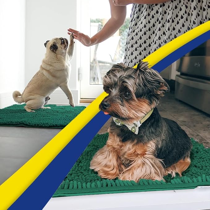 Muddy Mat® | Super Absorbent Door Mat Indoor, Microfiber Quick Dry Chenille Entryway Rug, Non-Slip Front Door Mat, Indoor Mats for Entryway, Machine Washable Pet Rug, Dark Green 24" x 120"