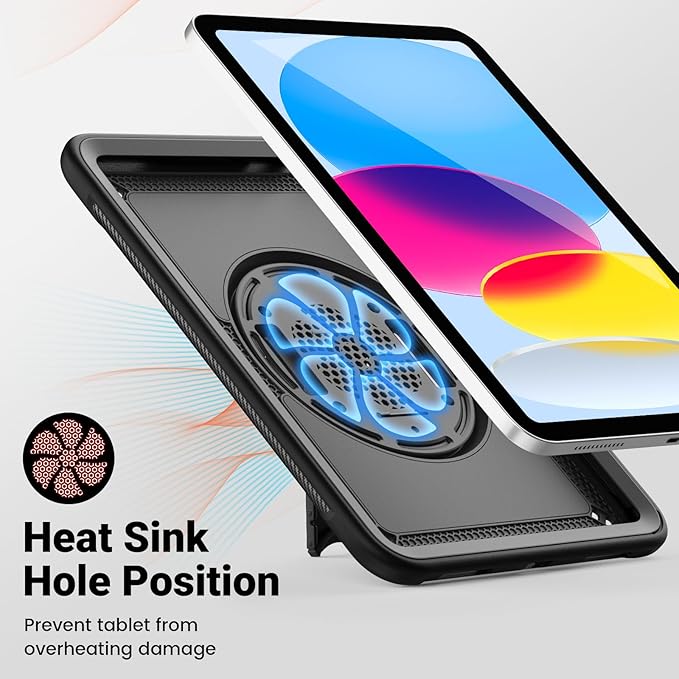 SCSVPN Case for iPad (A16) 11th Generation 11 Inch 2025 / 10th Generation 10.9 Inch 2022, Shockproof Protective Case with Screen Protector, Pencil Holder, Rotating Stand, Hand/Shoulder Strap - Black