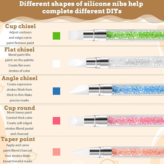 8 Pcs Nail Art Sculpture Pen, Dual Tipped Silicone Nail Tools, Silicone Head Acrylic Handle Nail Art Brushes, Rhinestone Nail Polish Carving Pen, Nail Art Tools for Home Salon(5 Colors)