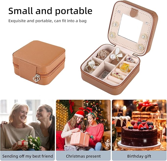 KElofoN Travel jewelry case Travel jewelry box Travel Jewelry Organizer Small Jewelry Organizer Box Gift for Girls Women with Mirror(Coffee)