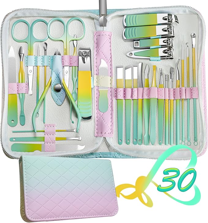 Manicure Set 30 in 1 Nail Clippers Set,Nail Manicure Kit for Women,RedFlow Toenail Clippers,Pedicure Kit,Pedicure Tools,Suitable for Travel Manicure Tools,Toe Nail Kit,Nail Care Kit(Yellow Green)