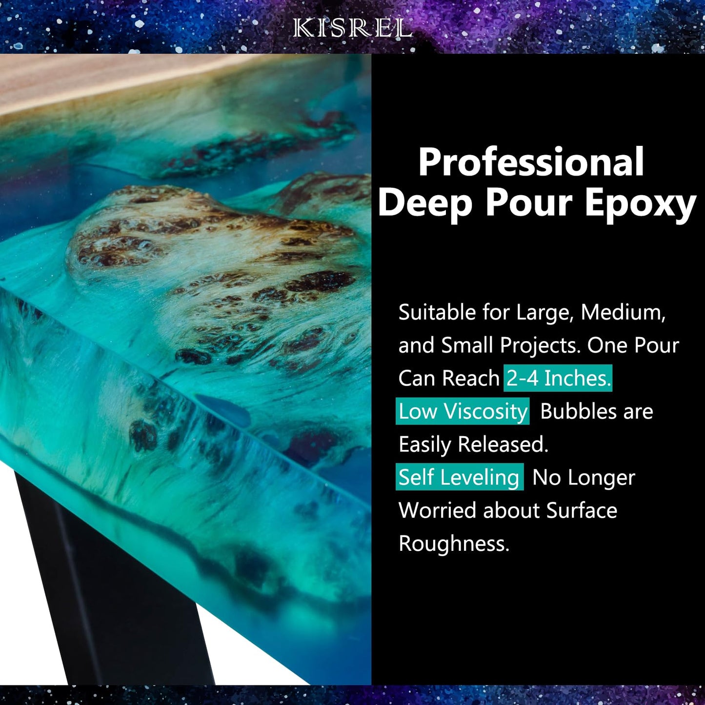 KISREL Deep Pour Epoxy Resin, 96OZ Resin Epoxy Kit (2:1) for 2-4 Inch Pour Depths，Bubble Free, Low Odour, Crystal Clear Casting Resin for Bar Tops, Table Tops, River Tables, Wood Fillers, Crafts