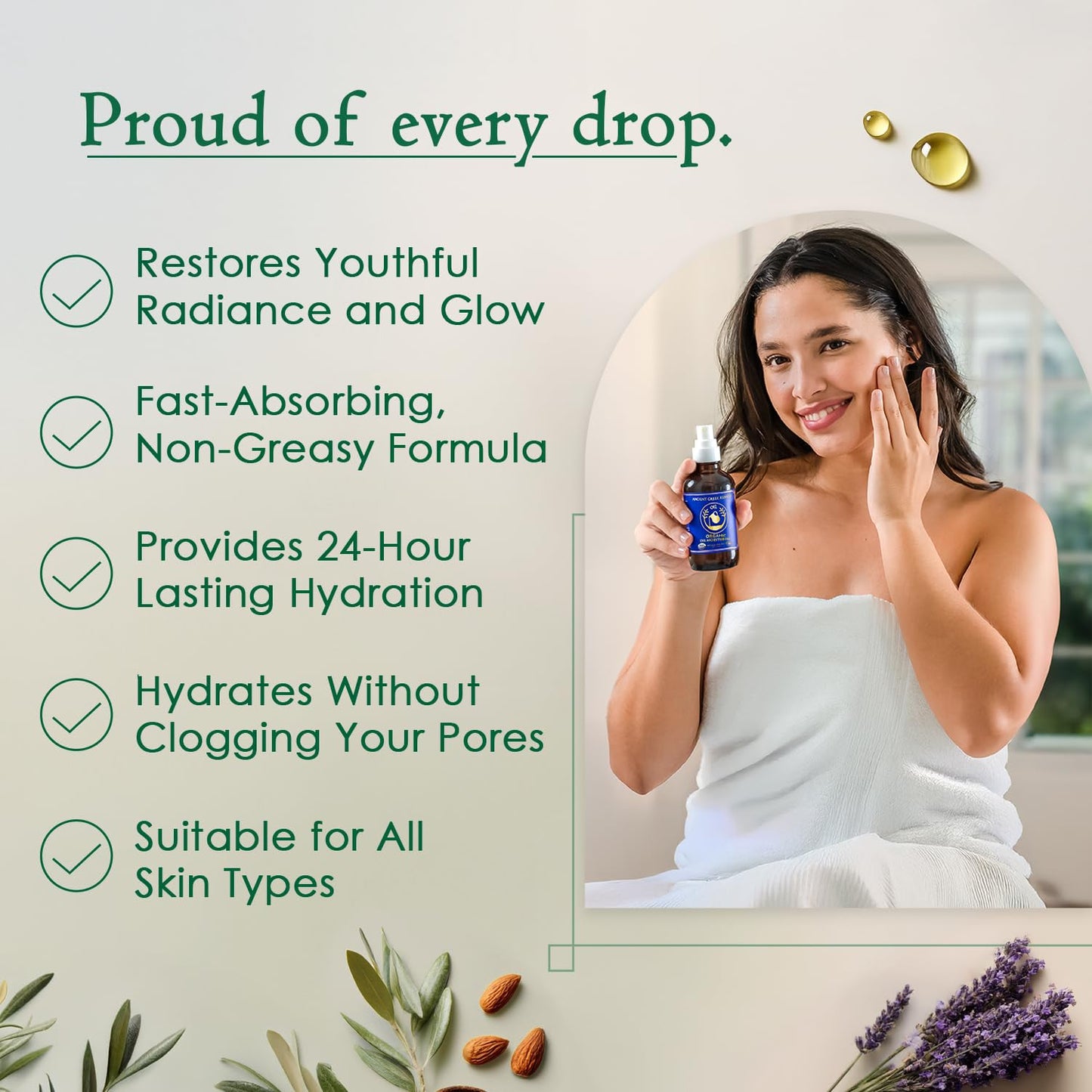 Ancient Greek Remedy Body Oil 8 oz - Organic After Shower Face Oil & Body Moisturizer for Dry Skin - Almond, Jojoba, Olive, Lavender, Vitamin E Oils - Natural Clean Facial Skincare for Women & Men