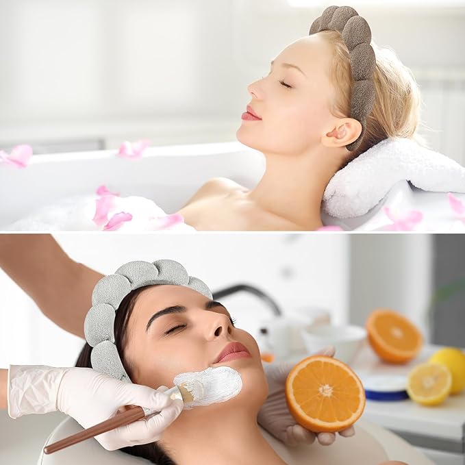 Ztomine Face Wash Headbands, Set of 2 - Terry Cloth Spa Headbands for Washing Face or Facial, Dark Khaki + Cement Ash