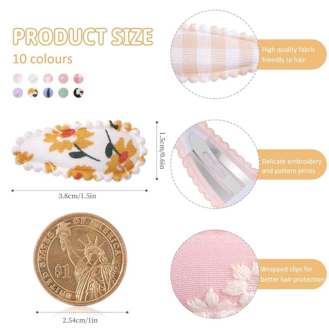 20 PCS Snap Toddler Hair Clips - Flower Patterns, Wrapped Mini Barrettes, Cute Hair Accessories for Girls and Infants