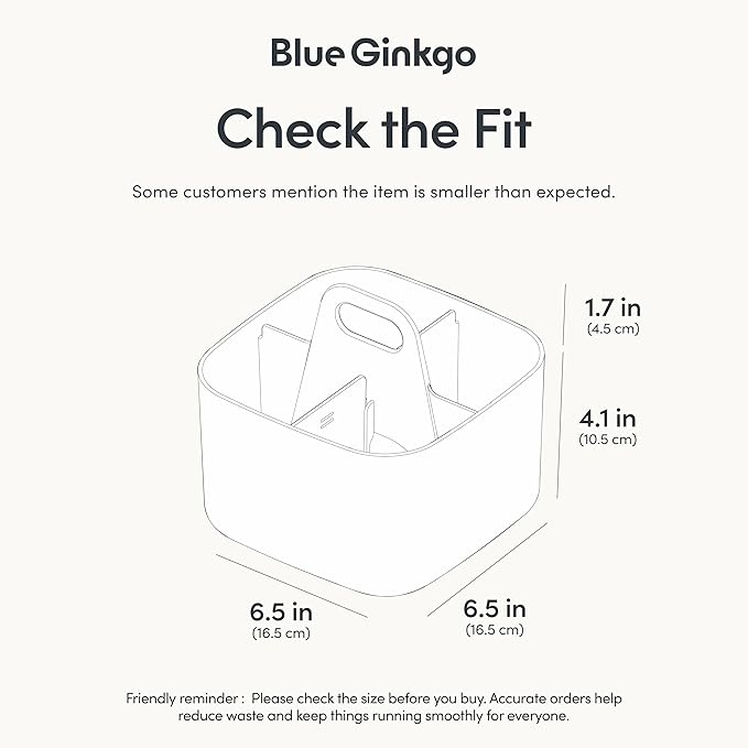 BLUE GINKGO Small Stackable Organizer Caddy – Korean-Made Portable Tote for Bathroom, Office, Crafts, or School Supplies (Square, White)