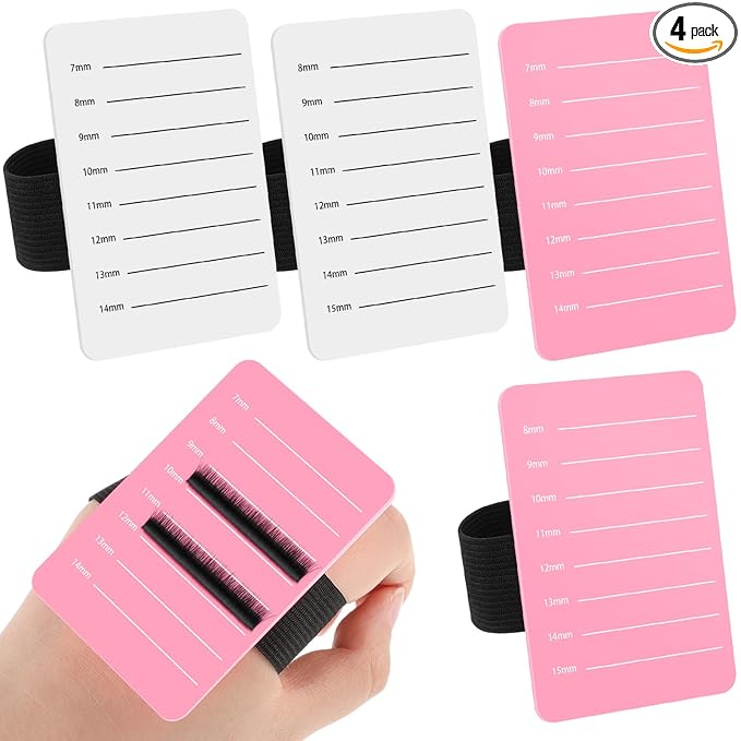Patelai 4 Pcs Lash Holder Eyelash Extension Hand Pallet Tray Tools with Adjustable Wrist Strap Lash Tray Strip Palette One Size Fits Most Eyelash Extension Holder (7-14 Mm,8-15 mm,Pink,White)