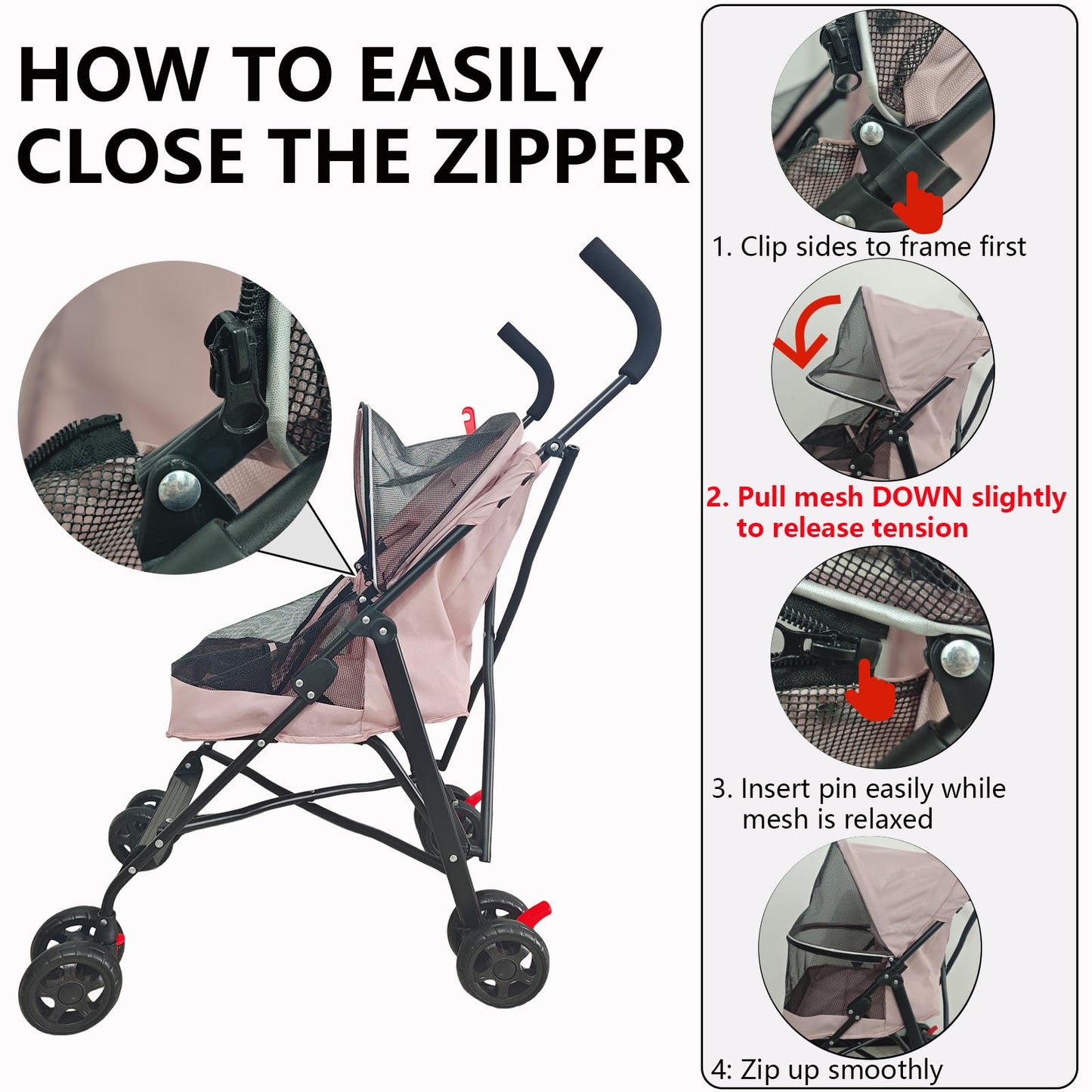 Pet Stroller for Small Dogs and Cats,CYUmail 4 Wheels Foldable Dog Stroller,Puppy Carrier for Small Dogs 0-15 lbs w/Cup Holder,Breathable Visible Mesh,Pink