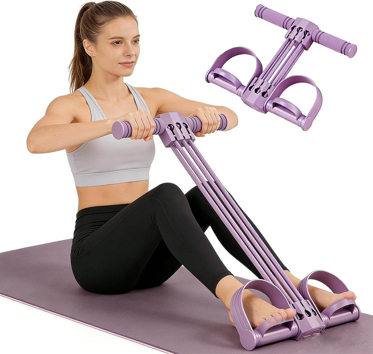 Pedal Resistance Band with Handle, 6-Tube Multifunction Stretching Workout for Abdomen Waist Arms Legs Training (Purple)