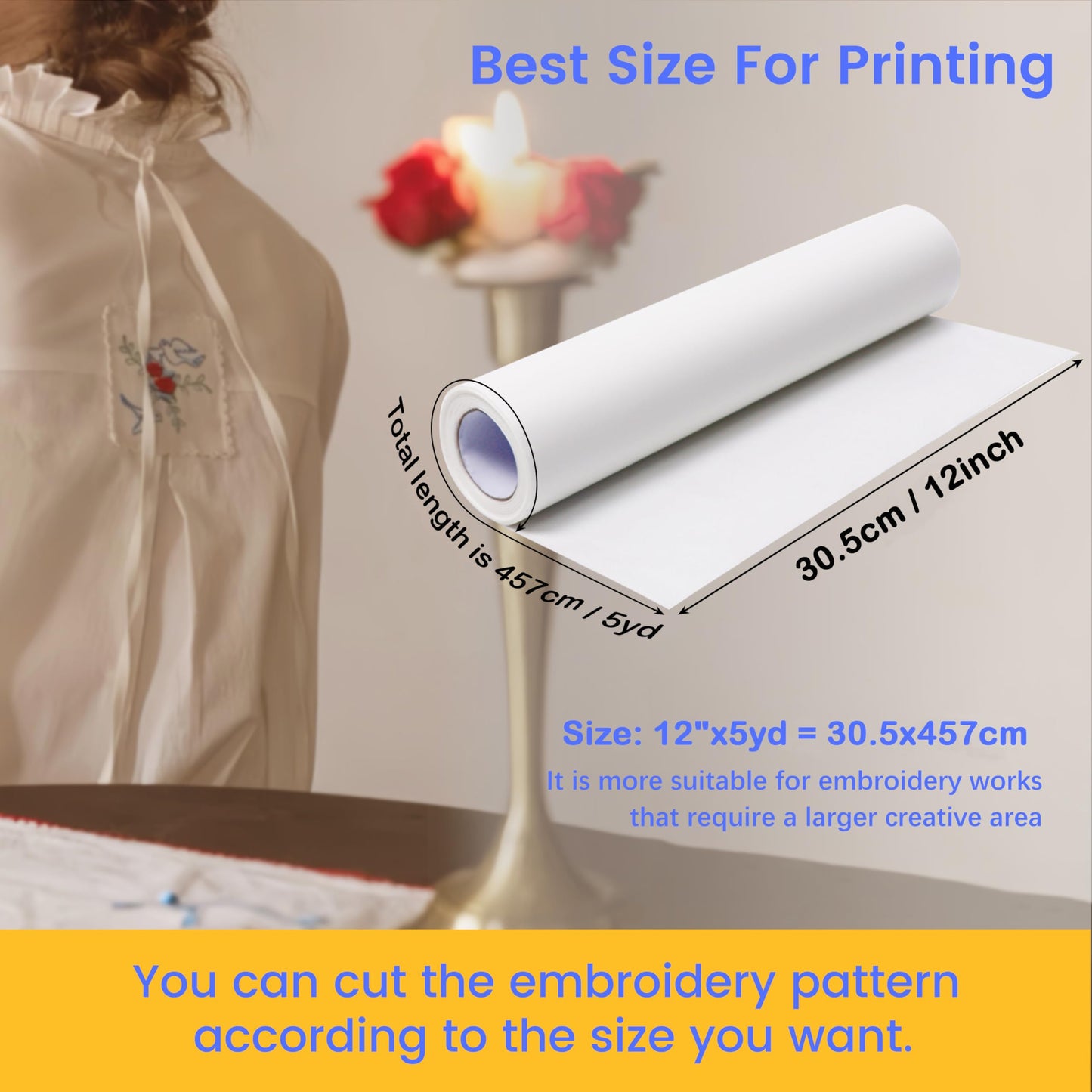 New brothread 12" x5YDS Sticky Water Soluble Embroidery Stabilizer Paper Stabilizer - Medium Weight - Allowed for Drawing Patterns Best for Hand & Machine Embroidery