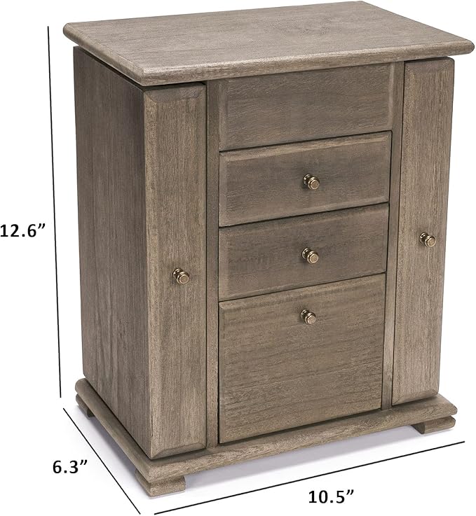 Emfogo Jewelry Box for Women, Rustic Wooden Jewelry Boxes & Organizers with Mirror, 4 Layer Jewelry Organizer Box Display for Rings Earrings Necklaces Bracelets (Weathered Gray)