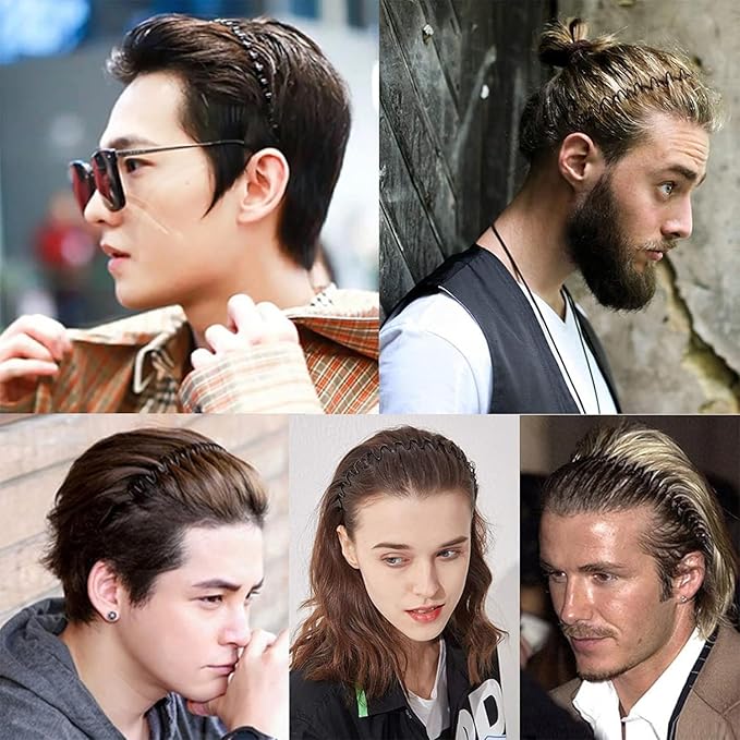 Metal Headbands for Men, Wavy Headband Perfect for Daily Hair Management, Workout, Running & Face Washing (10 Pack)