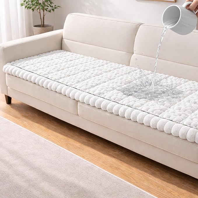 Waterproof Couch Cover for Dogs Washable,Non Slip Fuzzy Durable Couch Covers for 3 Cushion Sofa Pet Friendly Sofa Cover Dog Thick Soft Slipcovers Protector Couches Mat Bed (Beige, 27.6" x 82.7")