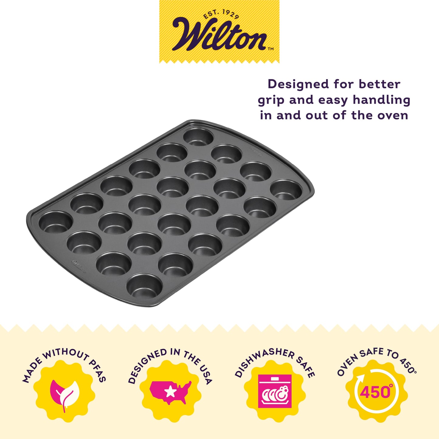 Wilton Gold Premium Non-Stick Warp-Resistant Bakeware, Made without PFAs, Muffin Pan, 24-cup, 16 x 10 x 1 in., Packaging may Vary
