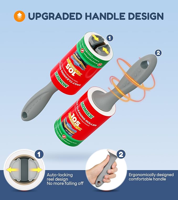 4X Extra Sticky Lint Roller for Pet Hair, Lint Rollers 315 Sheets Mega Value Set, Pet Hair Remover with 3 Upgraded Handle 3 Rollers, Portable Lint Remover for Clothes, Furniture, Dog & Cat Hair